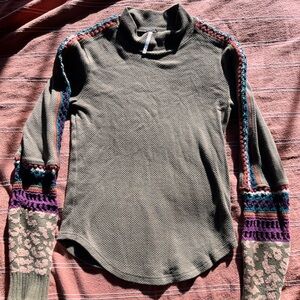 Free People army Green and Purple Patterned Sweatshirt